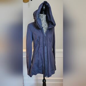 Prairie Underground Navy Blue Cloaked Hoodwd Jacket With Lace Detail-Large